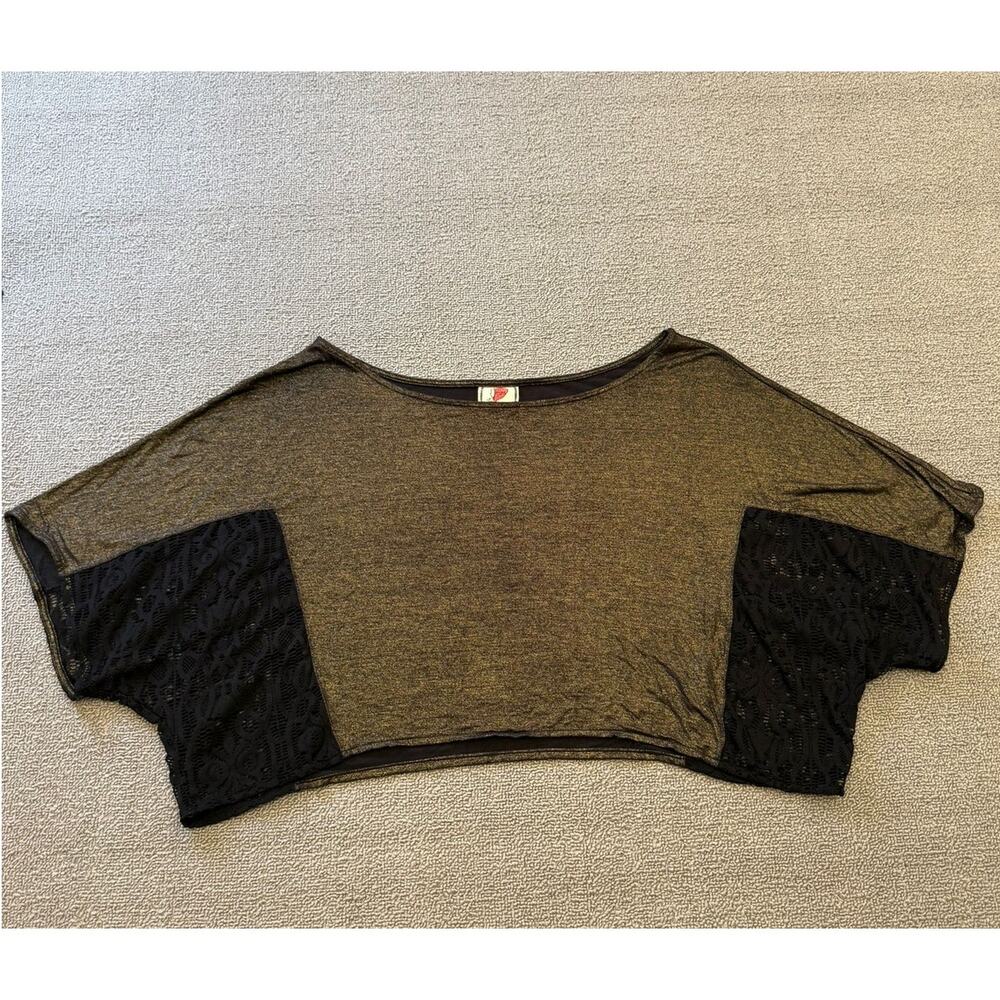 Free People Female Small Petite Black Lace Sleeve Cropped Blouse Romantic Goth‎